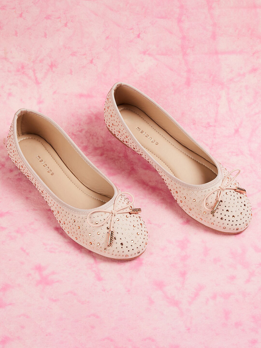 

Melange by Lifestyle Embellished Slip-On Ballerinas With Bows, Pink