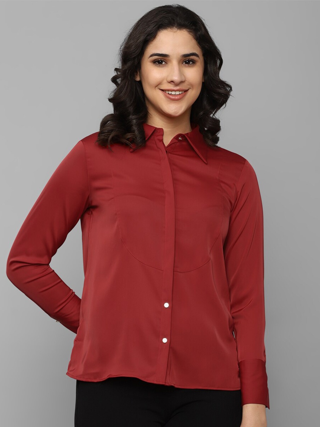 

Allen Solly Woman Regular Fit Spread Collar Casual Shirt, Maroon