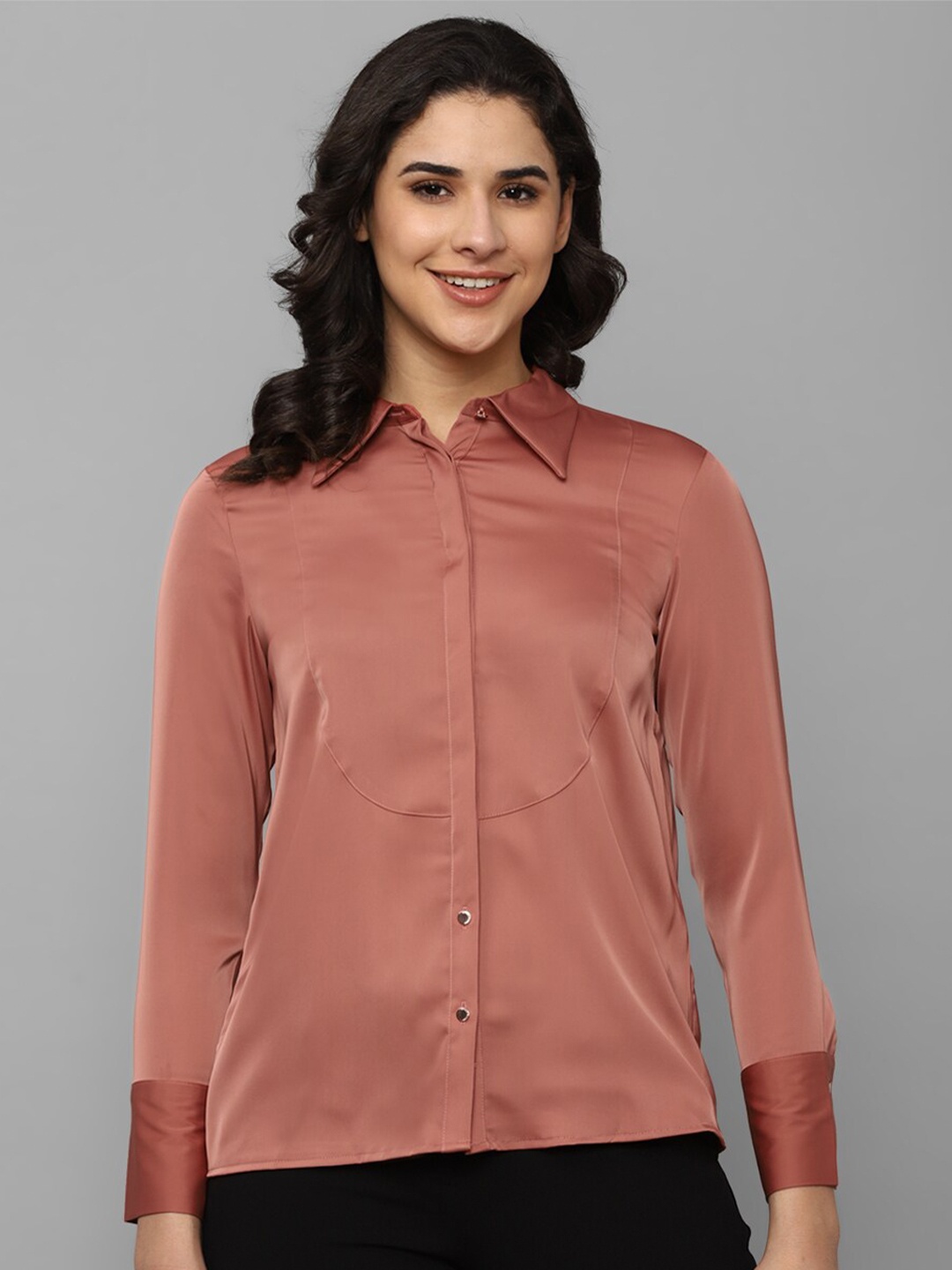 

Allen Solly Woman Regular Fit Spread Collar Casual Shirt, Brown
