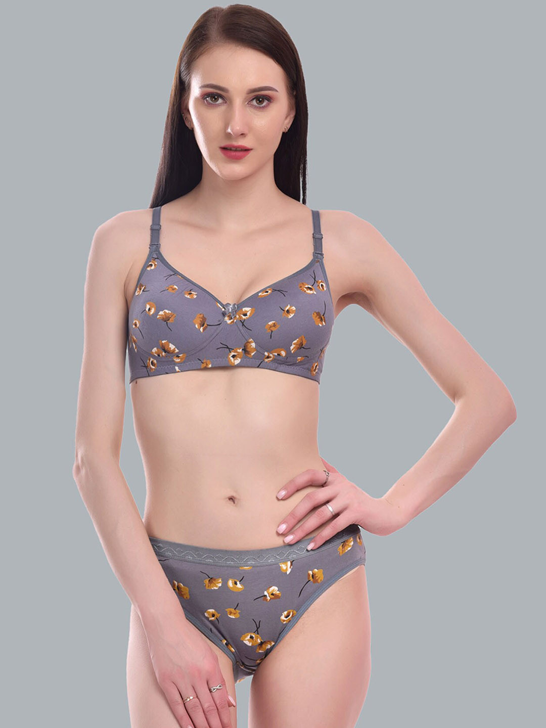 

Extoes Printed Cotton Lingerie Set, Grey