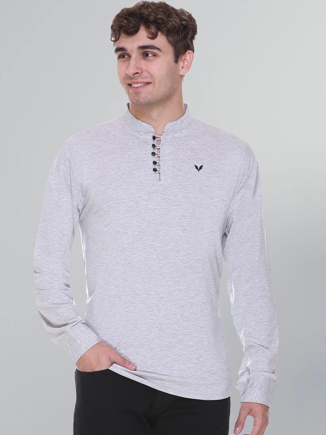 

GODFREY Mandarin Collar Long Sleeves Kurta, Grey