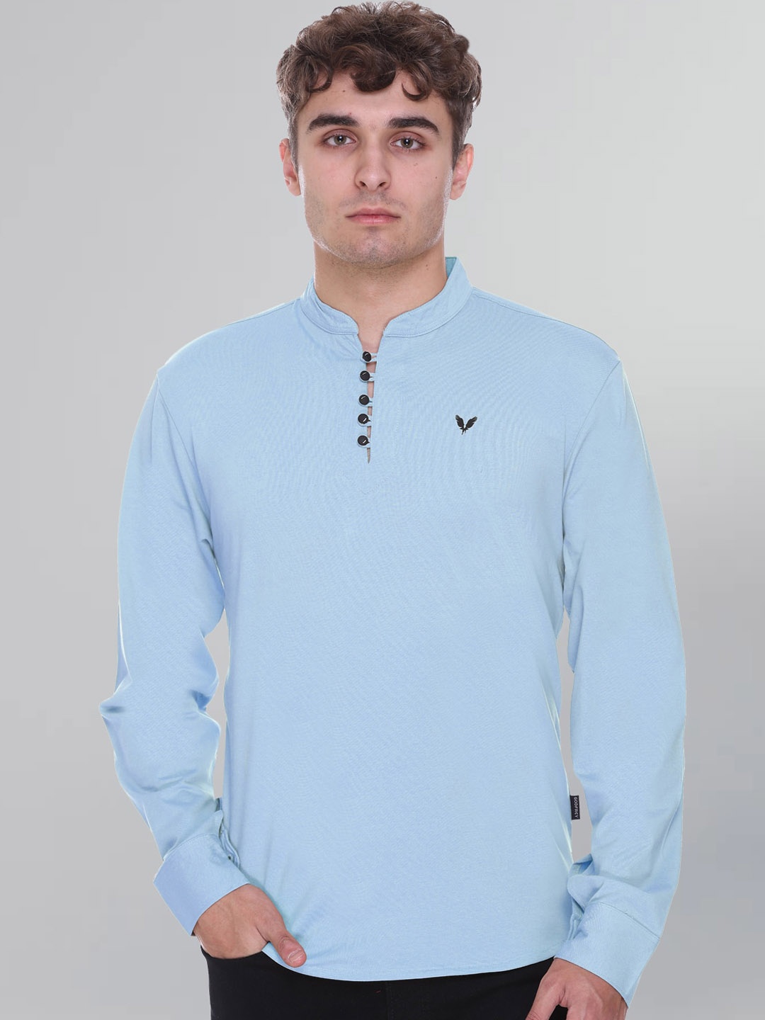 

GODFREY Mandarin Collar Long Sleeves Kurta, Turquoise blue