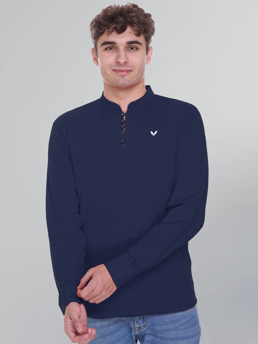 

GODFREY Mandarin Collar Long Sleeves Kurta, Navy blue