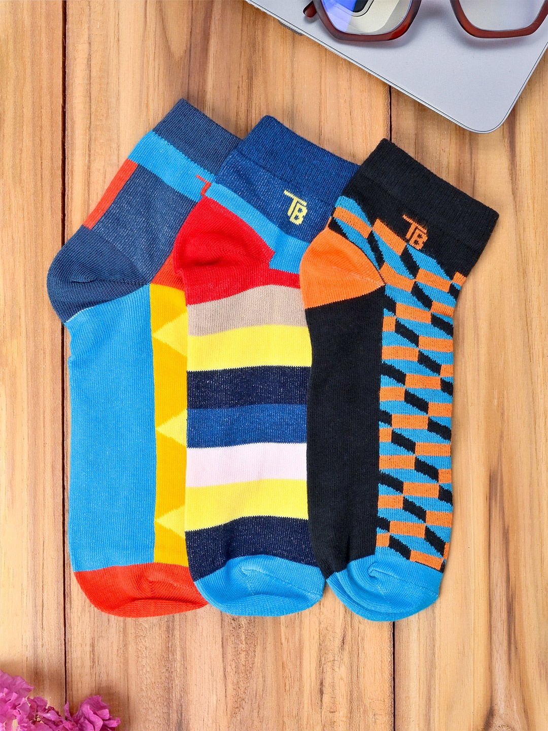 

Tistabene Unisex Pack Of 3 Patterned Ankle Length Socks, Blue