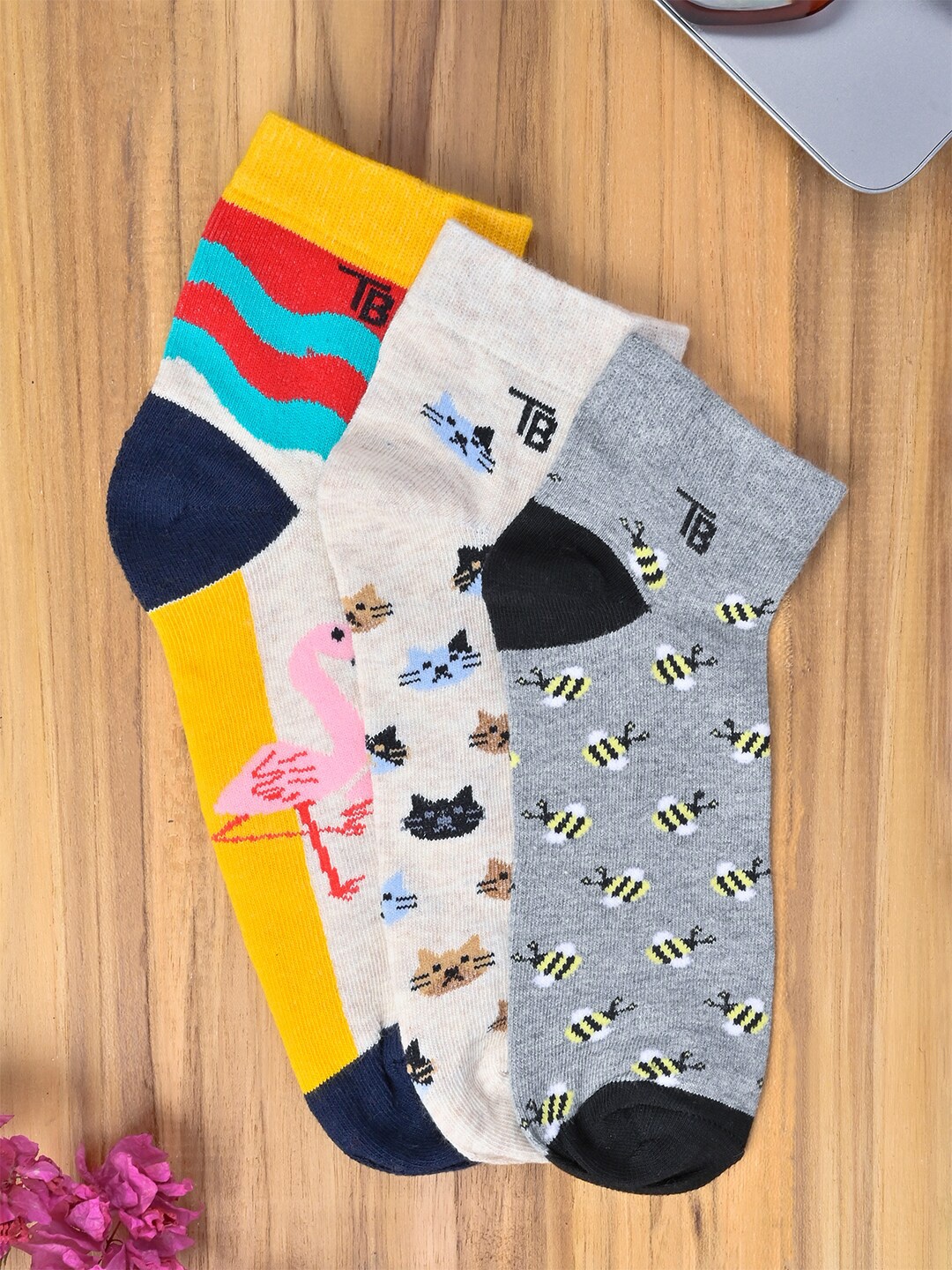 

Tistabene Unisex Pack Of 3 Patterned Ankle Length Socks, Grey