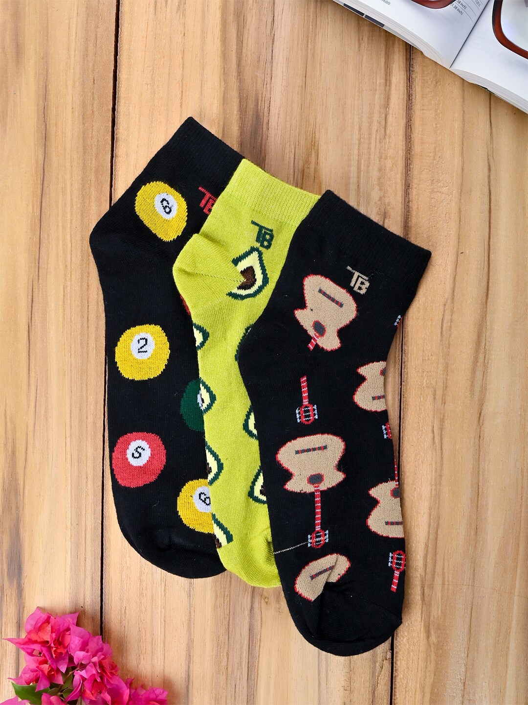 

Tistabene Unisex Pack Of 3 Patterned Ankle Length Socks, Black