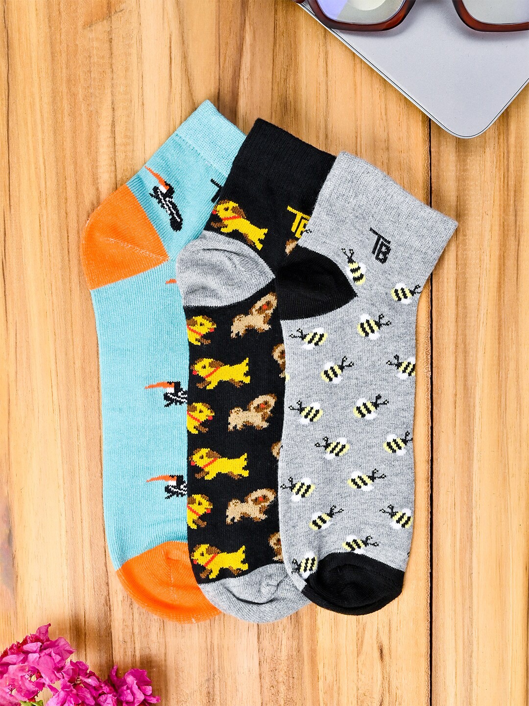 

Tistabene Unisex Pack Of 3 Patterned Ankle Length Socks, Grey
