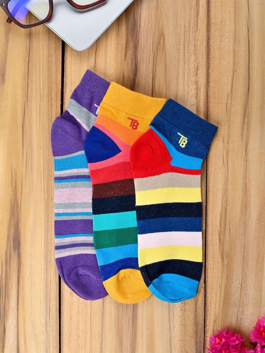 

Tistabene Unisex Pack Of 3 Striped Ankle Length Socks, Blue