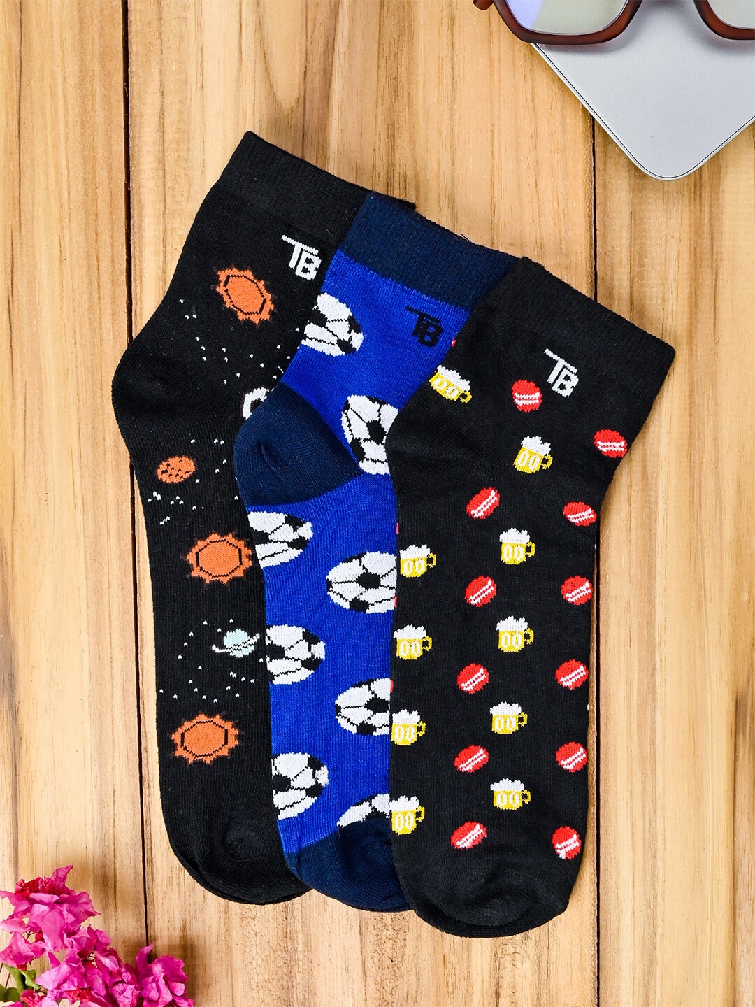 

Tistabene Unisex Pack Of 3 Patterned Ankle Length Socks, Black
