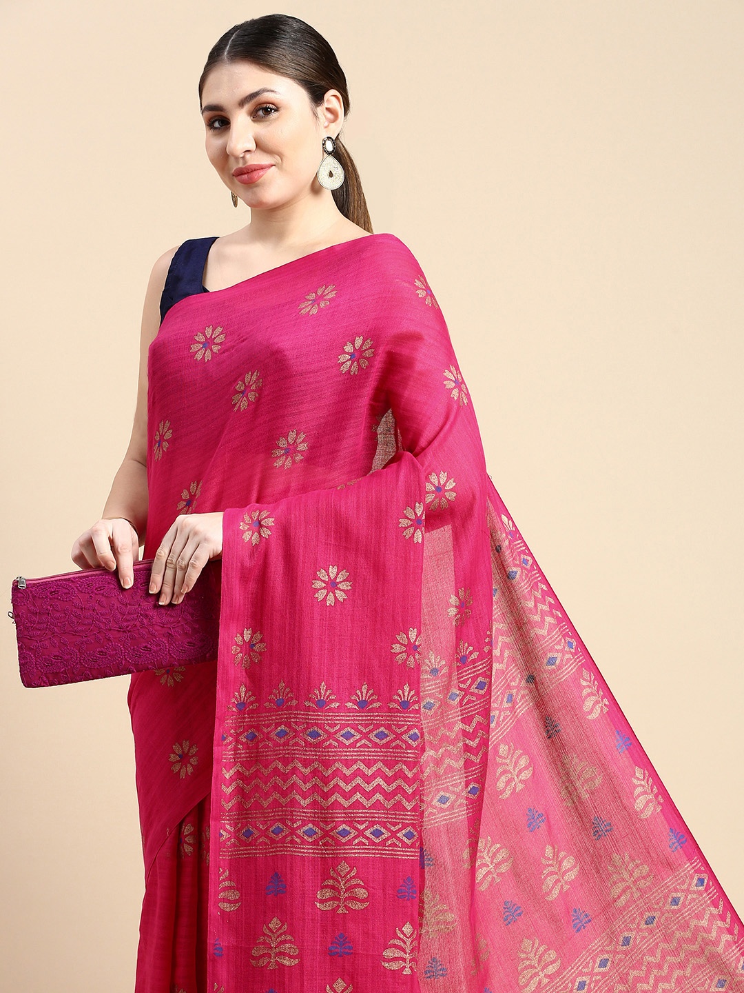 

DESH BIDESH Woven Design Floral Pure Cotton Khadi Saree, Pink