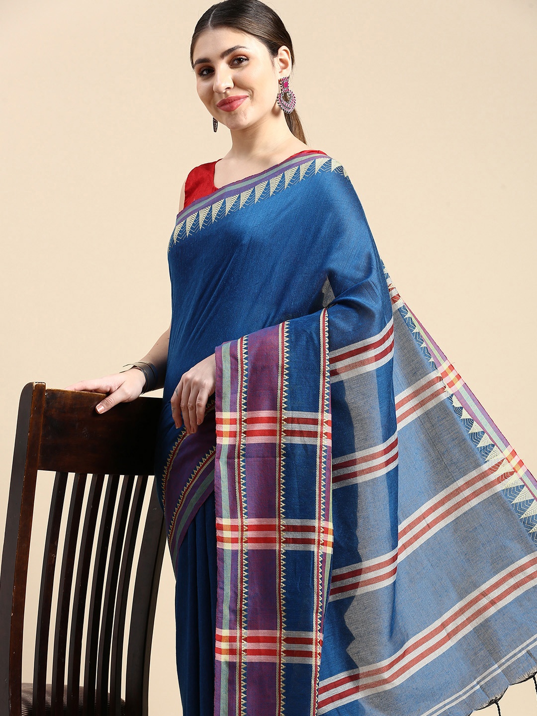 

DESH BIDESH Printed Pure Cotton Khadi Saree, Blue