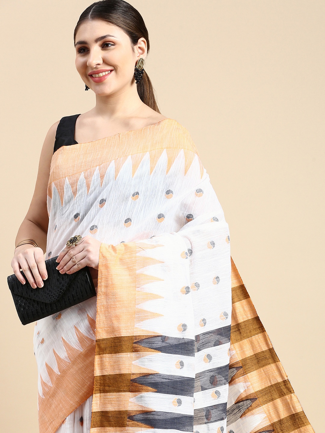 

DESH BIDESH Woven Design Pure Cotton Saree, Orange