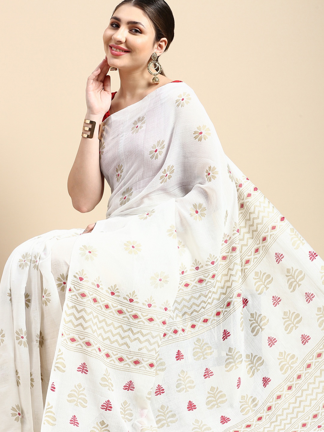 

DESH BIDESH Woven Design Ethnic Motifs Pure Cotton Khadi Saree, White