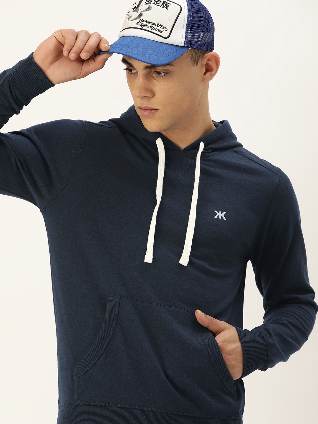 

Kook N Keech Men Solid Hooded Sweatshirt, Navy blue