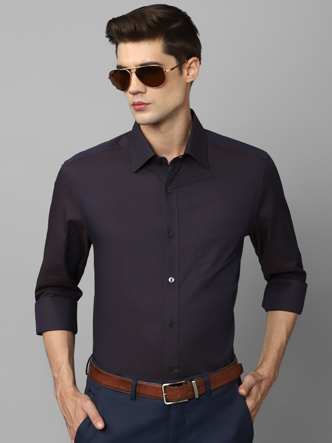 

Louis Philippe Long Sleeves Pure Cotton Formal Shirt, Purple