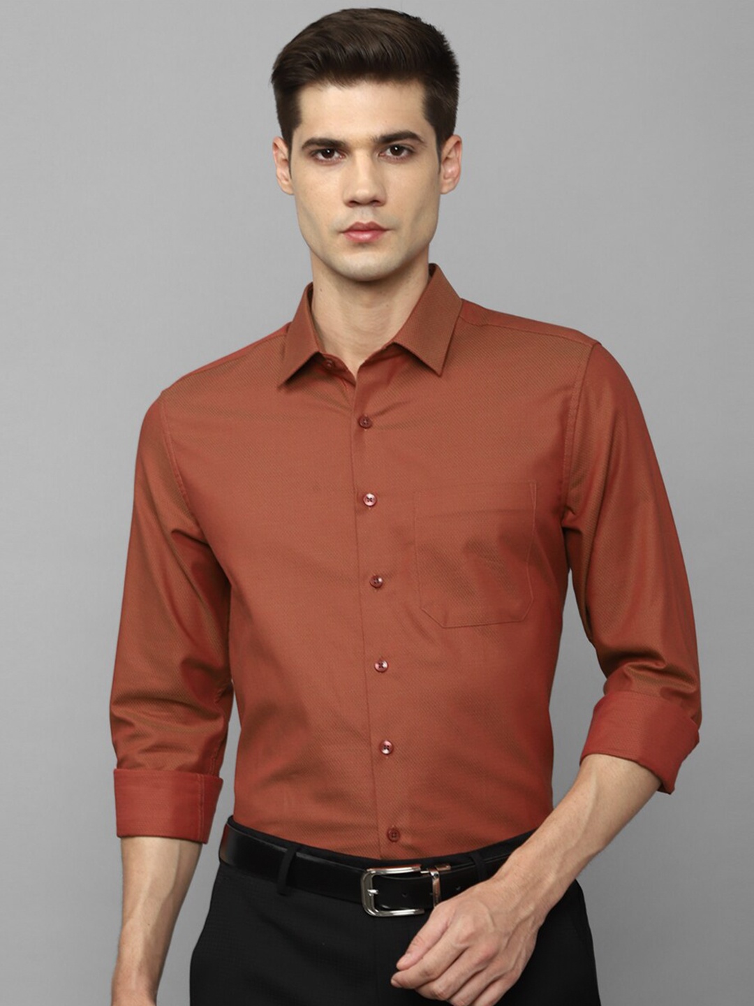 

Louis Philippe Long Sleeves Pure Cotton Formal Shirt, Brown