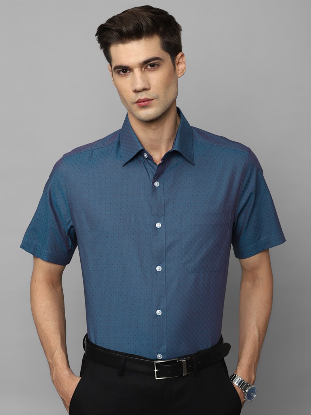 

Louis Philippe Micro Ditsy Printed Pure Cotton Formal Shirt, Blue