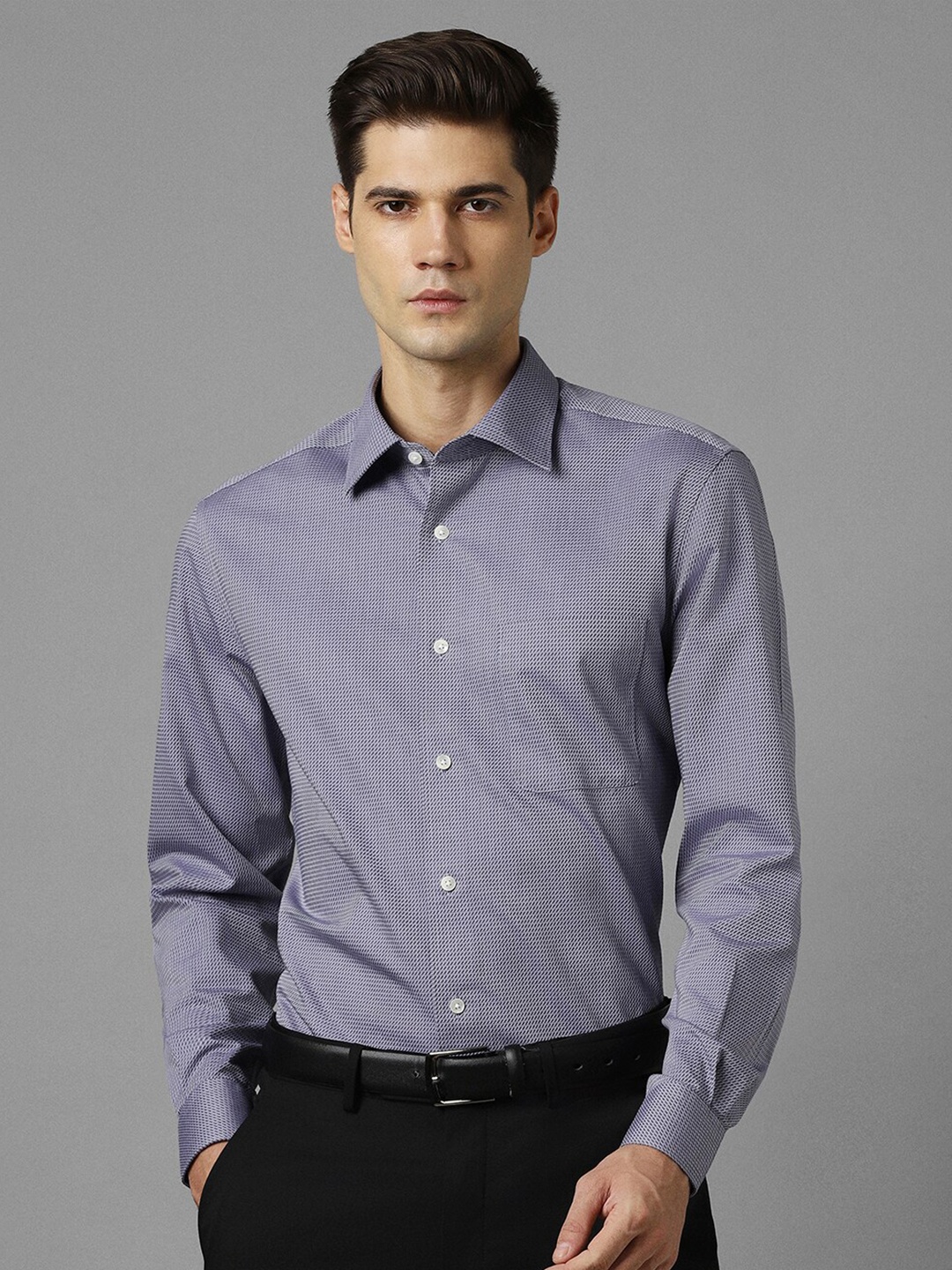 

Louis Philippe Self Design Textured Spread Collar Regular Fit Pure Cotton Formal Shirt, Grey