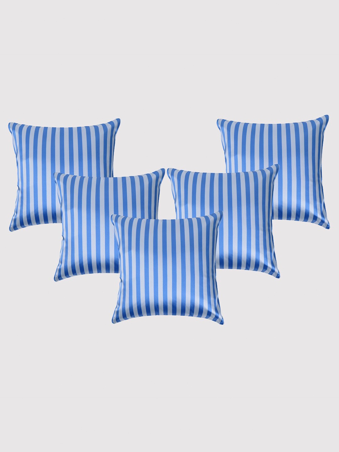 

OUSSUM Blue & White 5 Pieces Striped Satin Square Cushion Covers