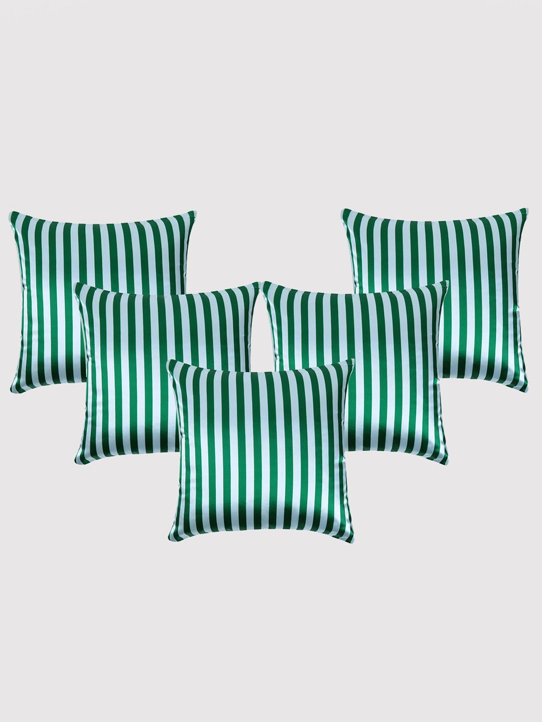 

OUSSUM Green & White 5 Pieces Striped Satin Square Cushion Covers