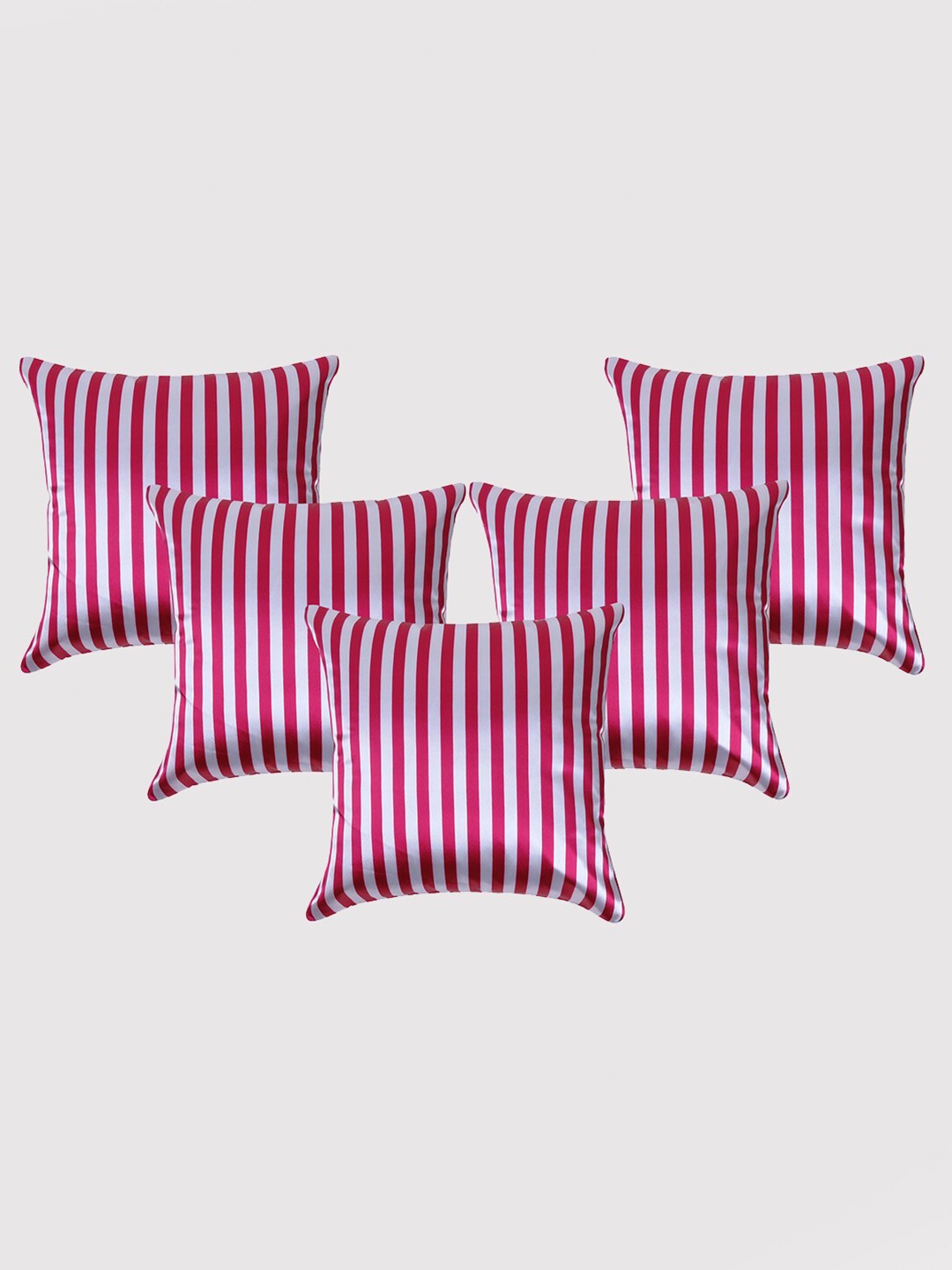 

OUSSUM Pink & White 5 Pieces Striped Satin Square Cushion Covers