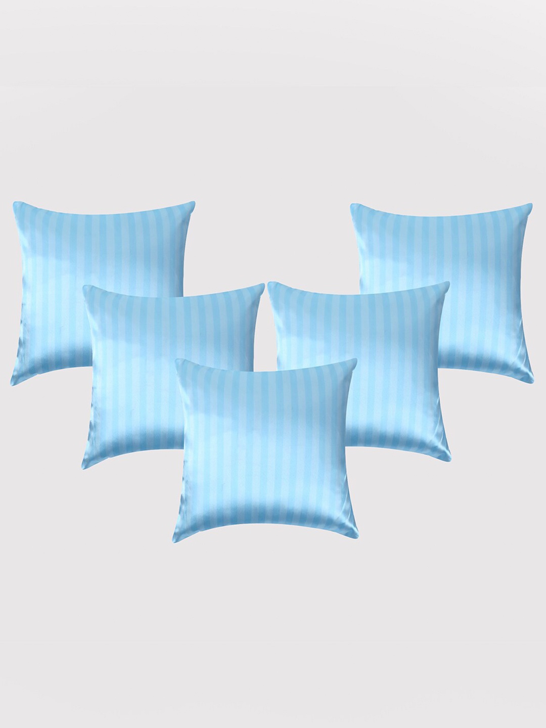 

OUSSUM Blue & White 5 Pieces Striped Satin Square Cushion Covers