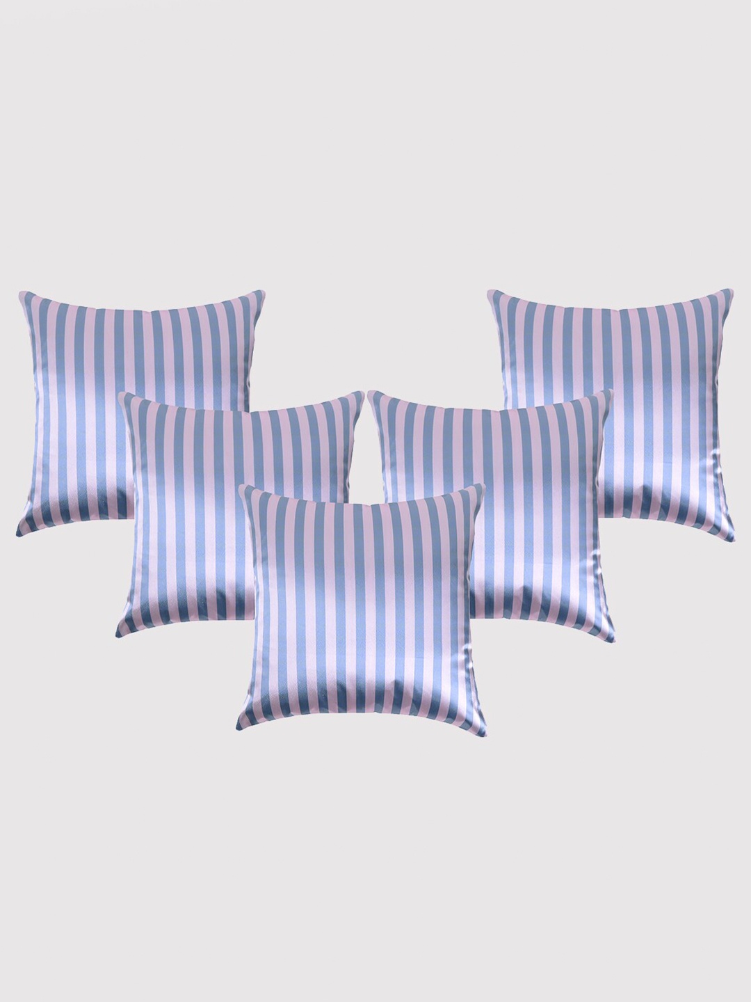 

OUSSUM Blue & Pink 5 Pieces Striped Satin Square Cushion Covers