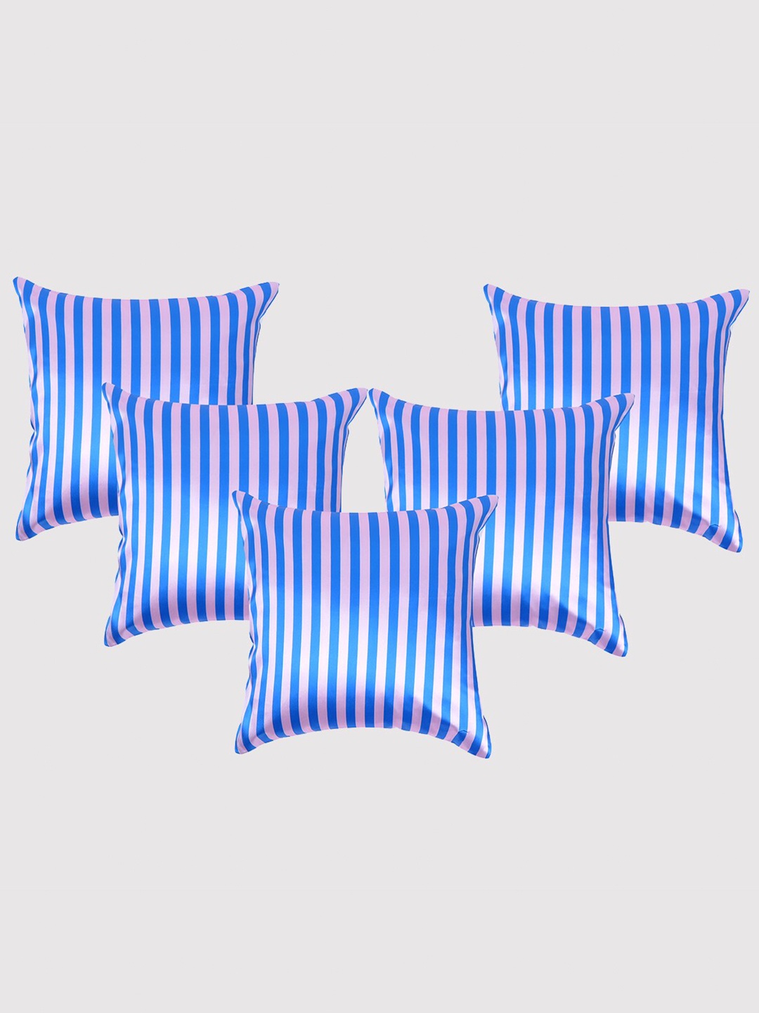 

OUSSUM Blue & Pink 5 Pieces Striped Satin Square Cushion Covers