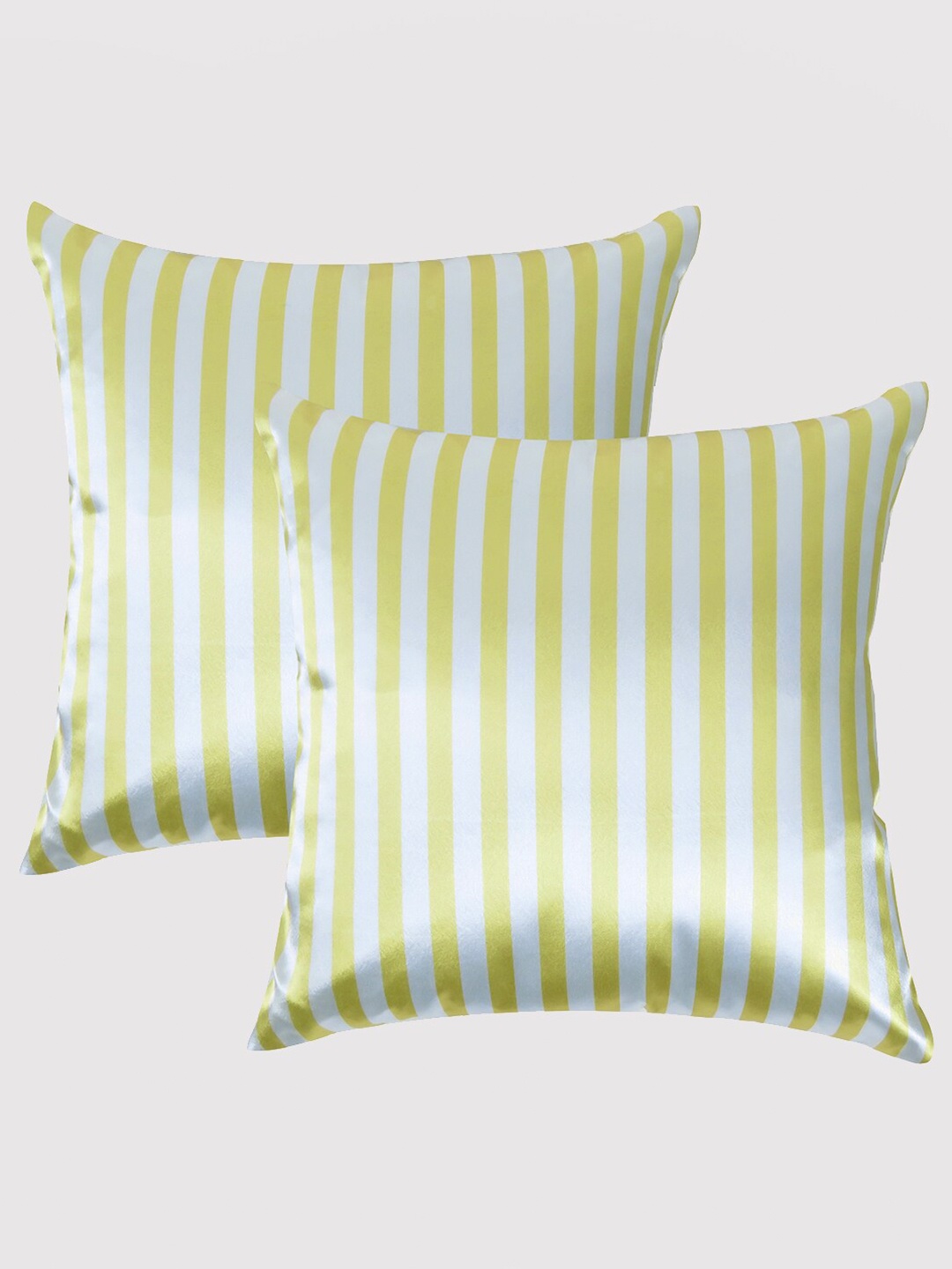 

OUSSUM Yellow & White 5 Pieces Striped Satin Square Cushion Covers