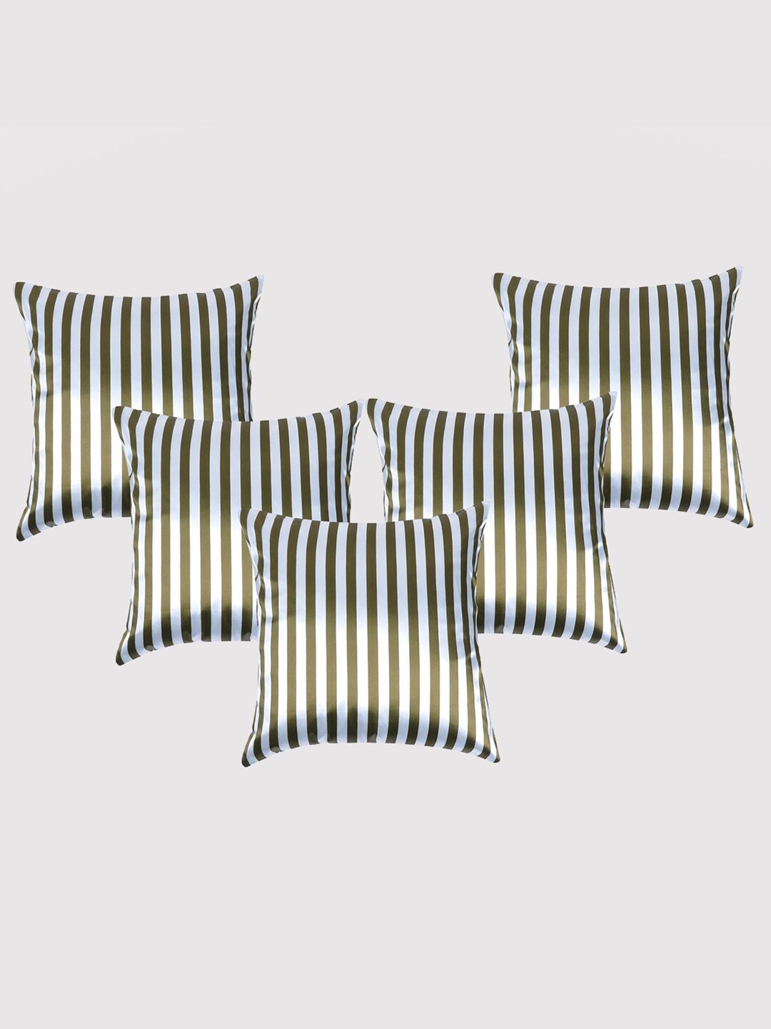 

OUSSUM Green & White 5 Pieces Striped Satin Square Cushion Covers