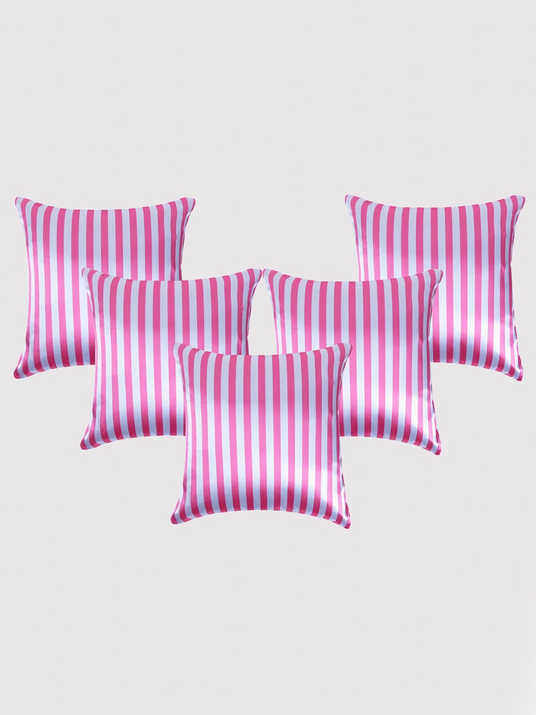 

OUSSUM Purple & White 5 Pieces Striped Satin Square Cushion Covers