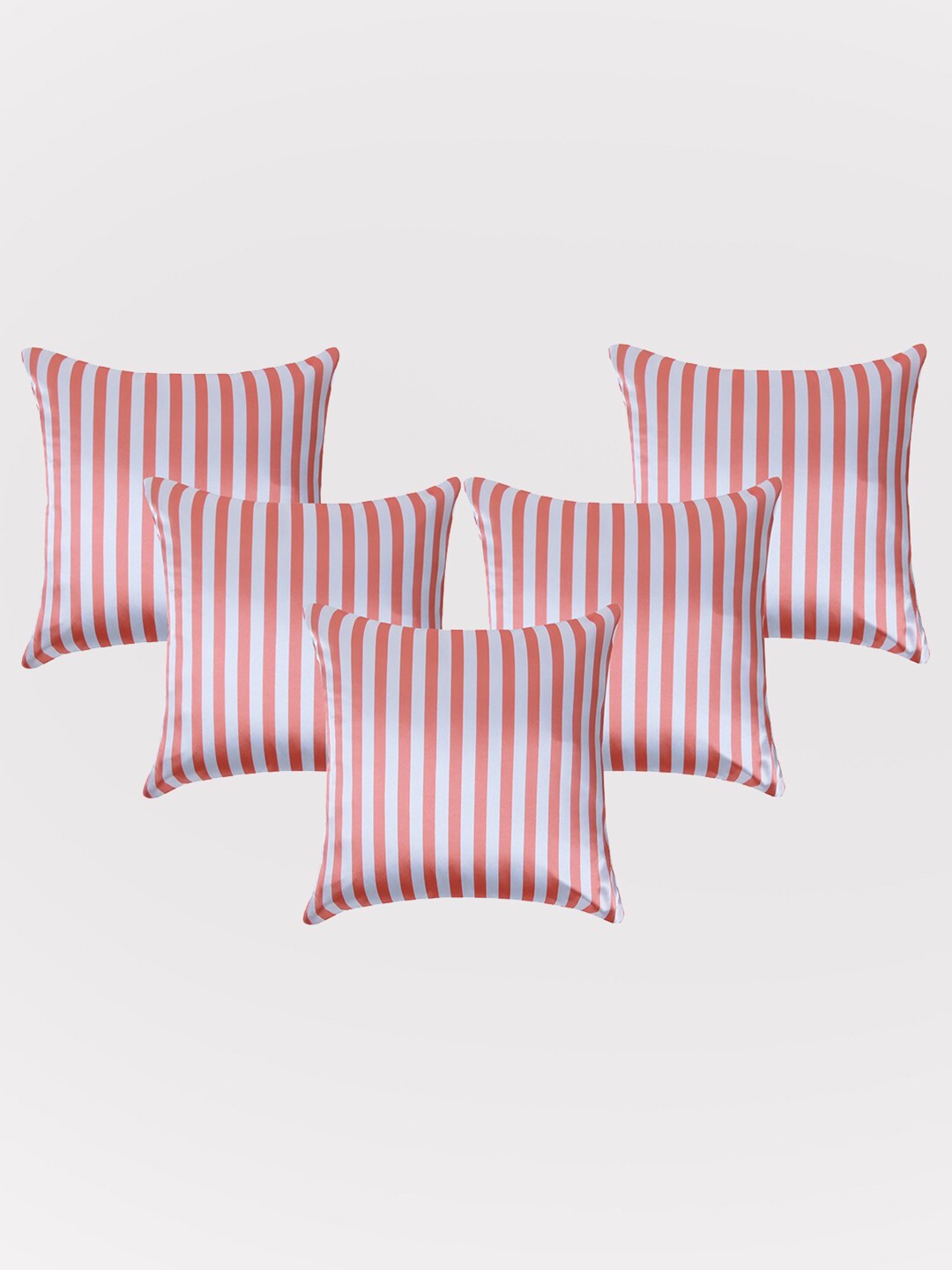 

OUSSUM Pink & White 5 Pieces Striped Satin Square Cushion Covers