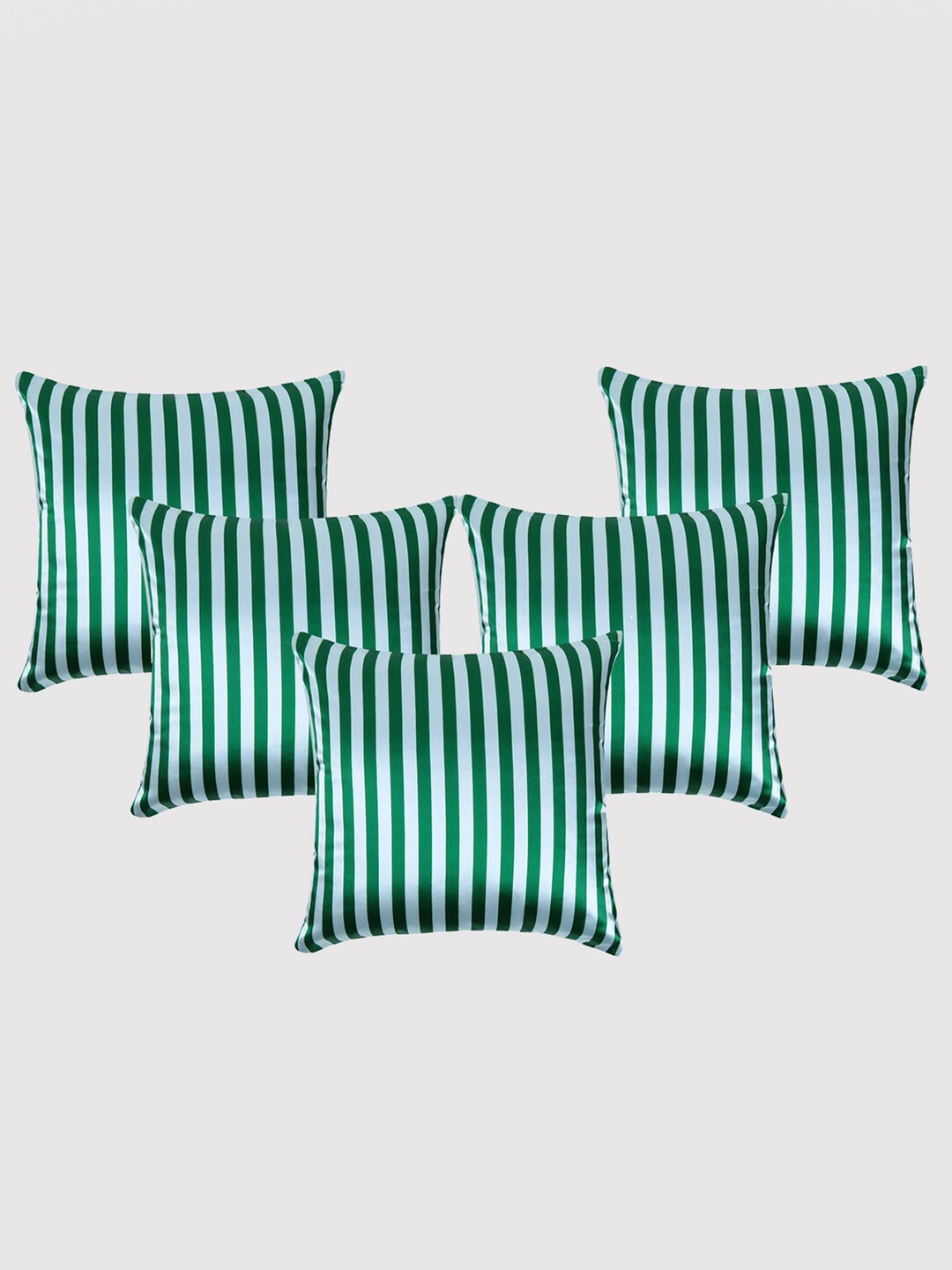 

OUSSUM Green & Grey 5 Pieces Striped Satin Square Cushion Covers