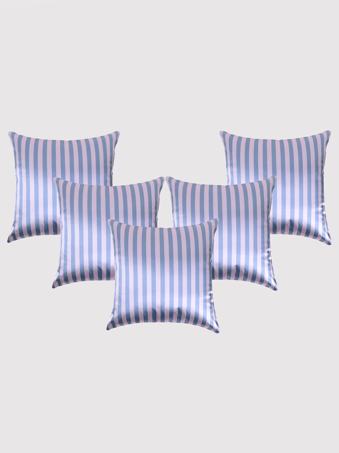 

OUSSUM Blue & Pink 5 Pieces Striped Satin Square Cushion Covers