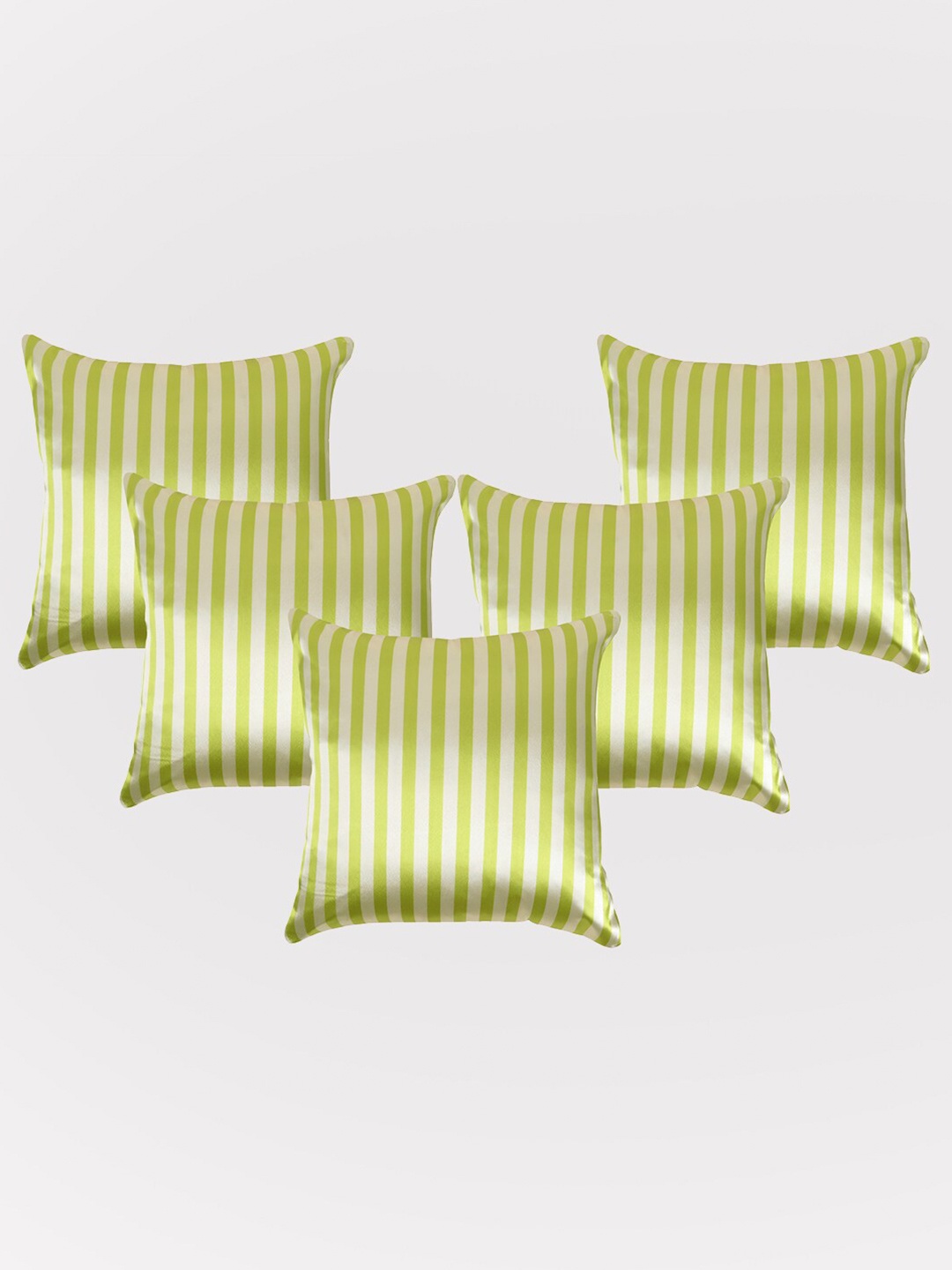 

OUSSUM Olive Green & White 5 Pieces Striped Satin Square Cushion Covers