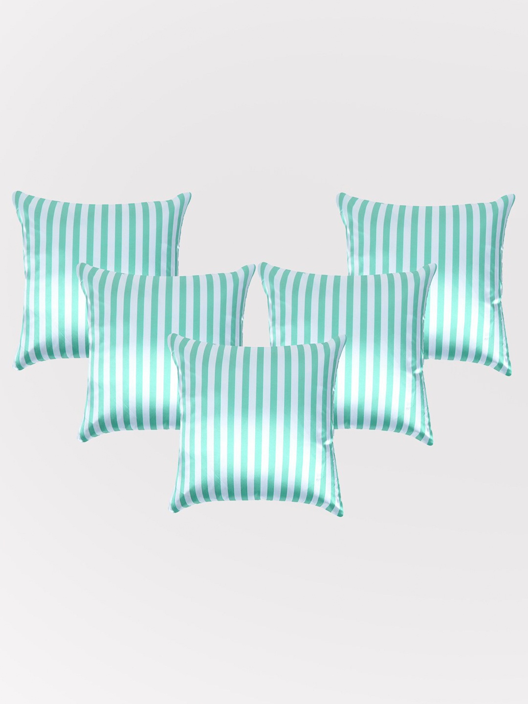 

OUSSUM Green & White 5 Pieces Striped Satin Square Cushion Covers