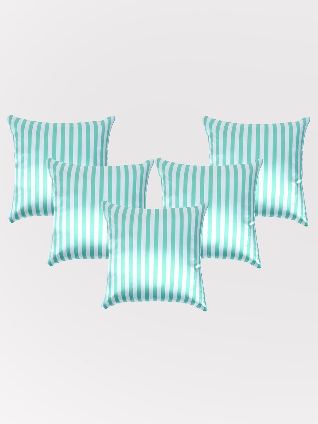 

OUSSUM Green & White 5 Pieces Striped Satin Square Cushion Covers