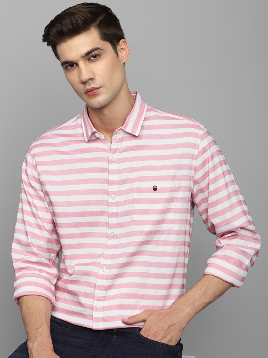 

Louis Philippe Jeans Horizontal Striped Slim Fit Casual Shirt, Pink