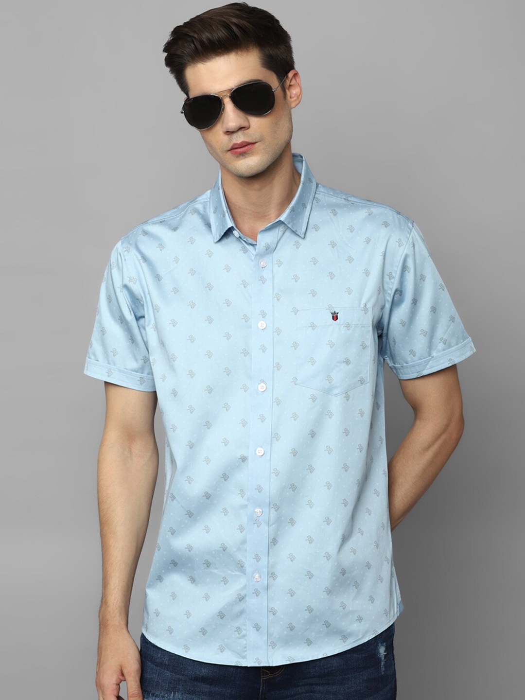

Louis Philippe Jeans Micro Or Ditsy Printed Slim Fit Pure Cotton Casual Shirt, Blue