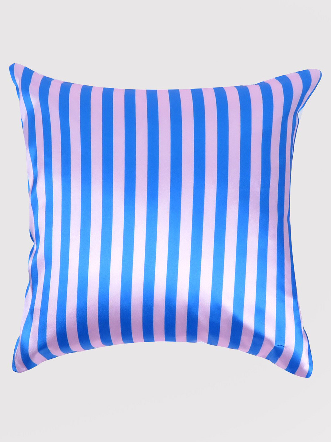 

OUSSUM Blue & Pink Striped Satin Square Cushion Cover