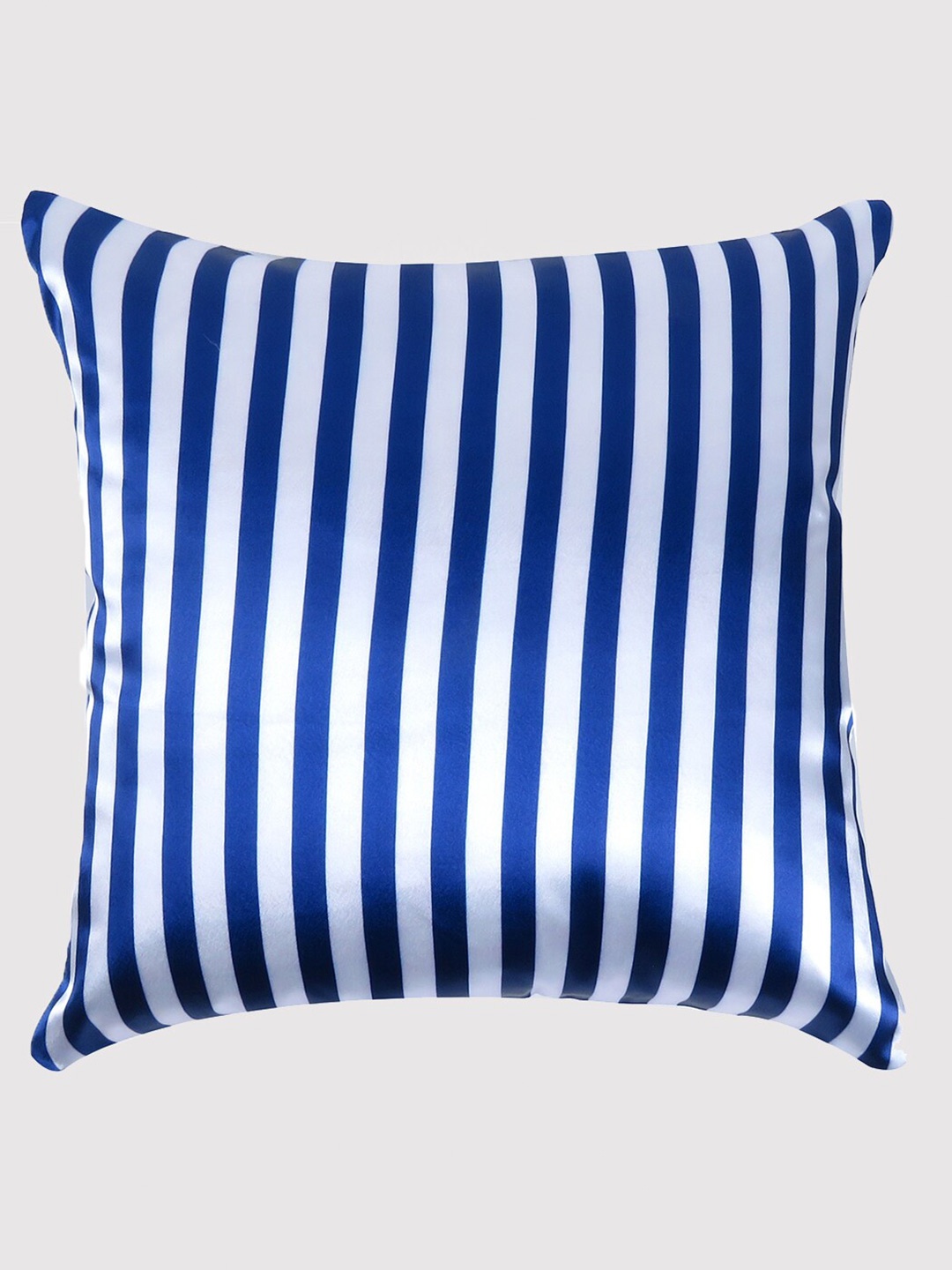

OUSSUM Navy Blue & White Striped Satin Square Cushion Cover