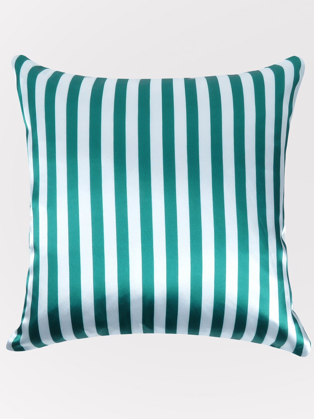 

OUSSUM Green & White Striped Satin Square Cushion Cover