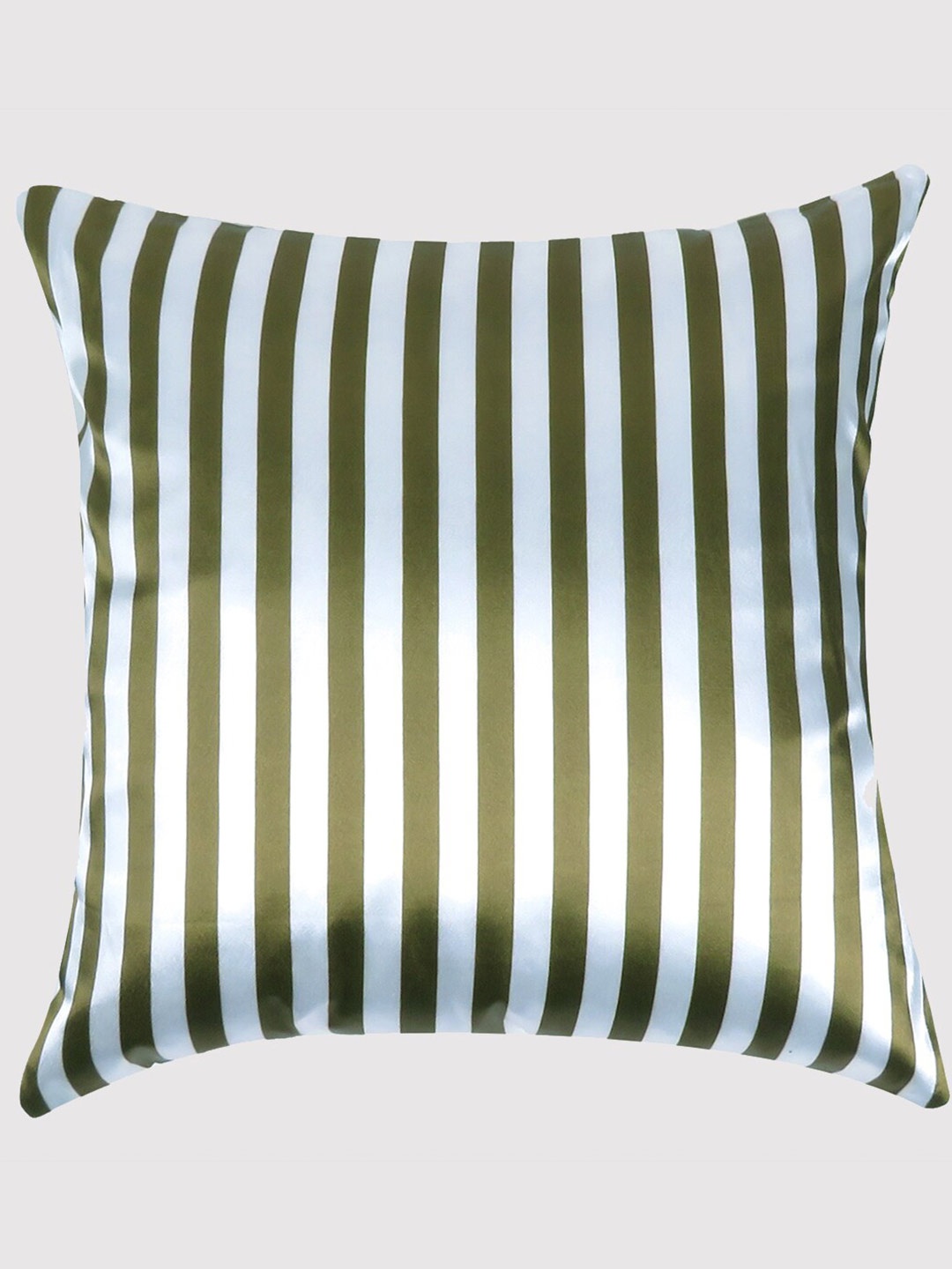 

OUSSUM Olive Green & White Striped Satin Square Cushion Cover