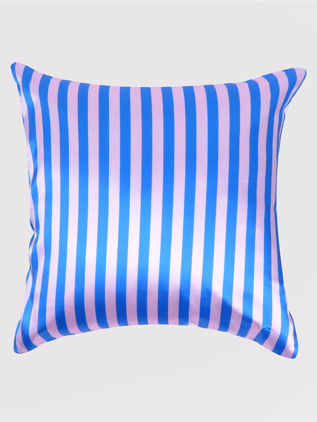 

OUSSUM Blue & Pink Striped Satin Square Cushion Cover