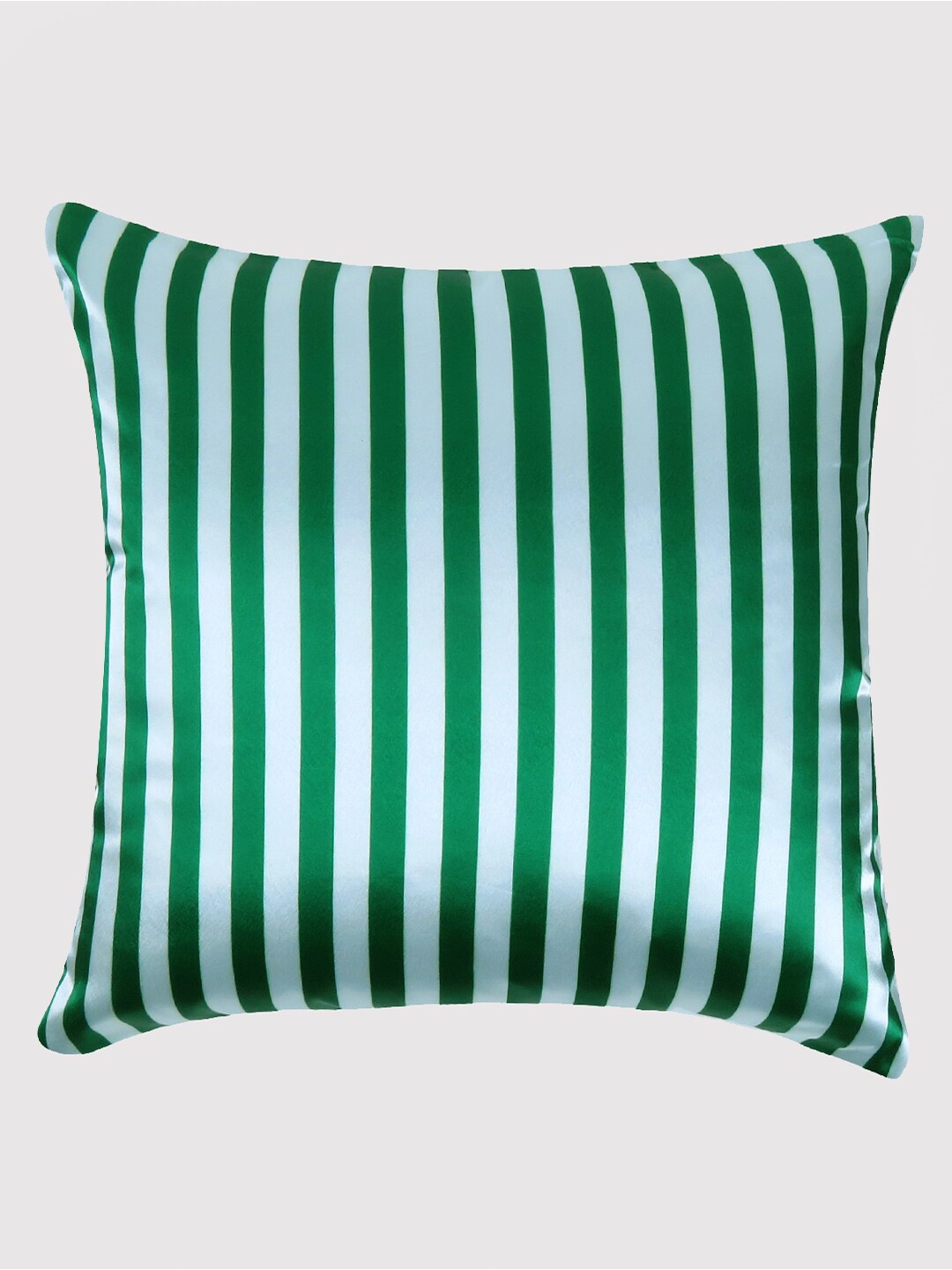 

OUSSUM Green & White Striped Satin Square Cushion Cover