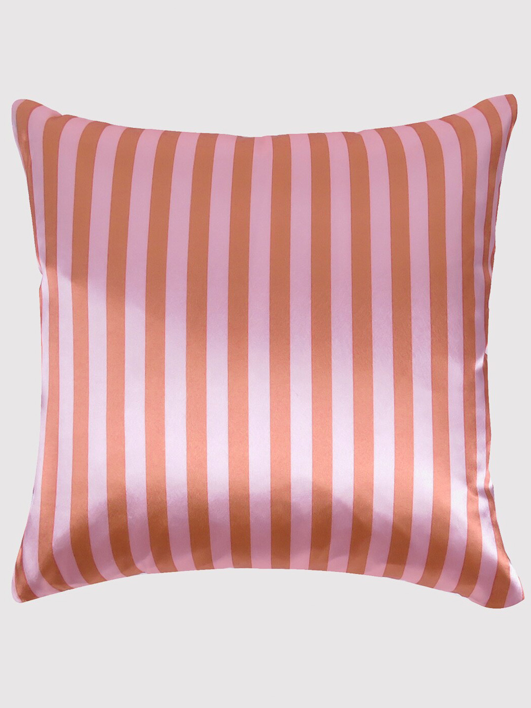 

OUSSUM Pink & Orange Striped Satin Square Cushion Cover