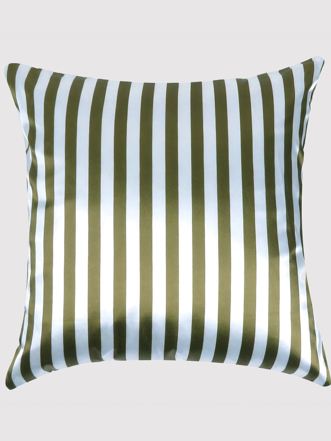 

OUSSUM Green & White Striped Satin Square Cushion Cover