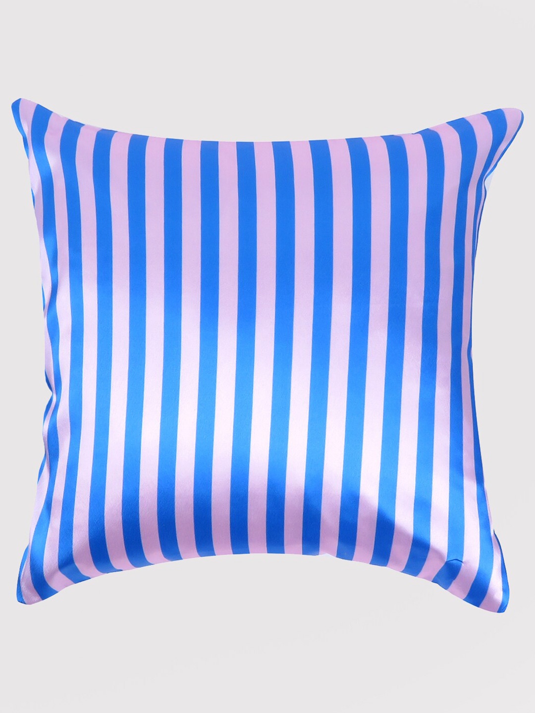 

OUSSUM Blue & Pink Striped Satin Square Cushion Cover