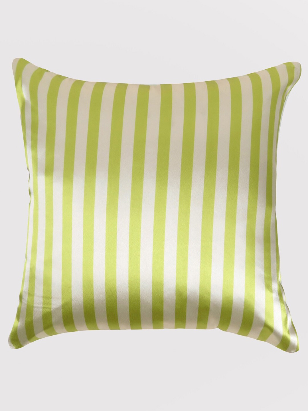 

OUSSUM Green & Cream-Coloured Striped Satin Square Cushion Cover