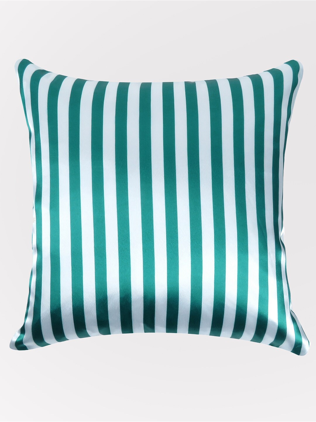 

OUSSUM Green & Silver-Toned Striped Satin Square Cushion Cover